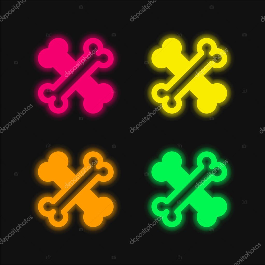 Bones four color glowing neon vector icon