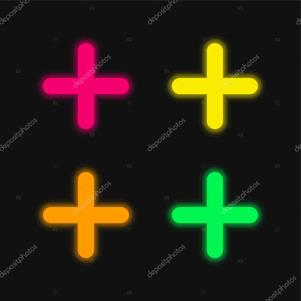 Addition Thick Symbol four color glowing neon vector icon