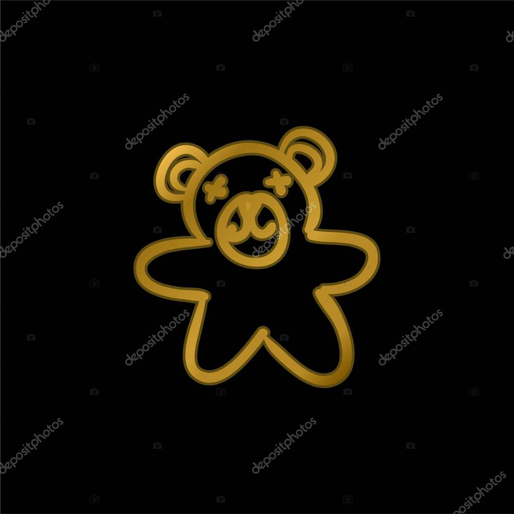 Bear Toy gold plated metalic icon or logo vector