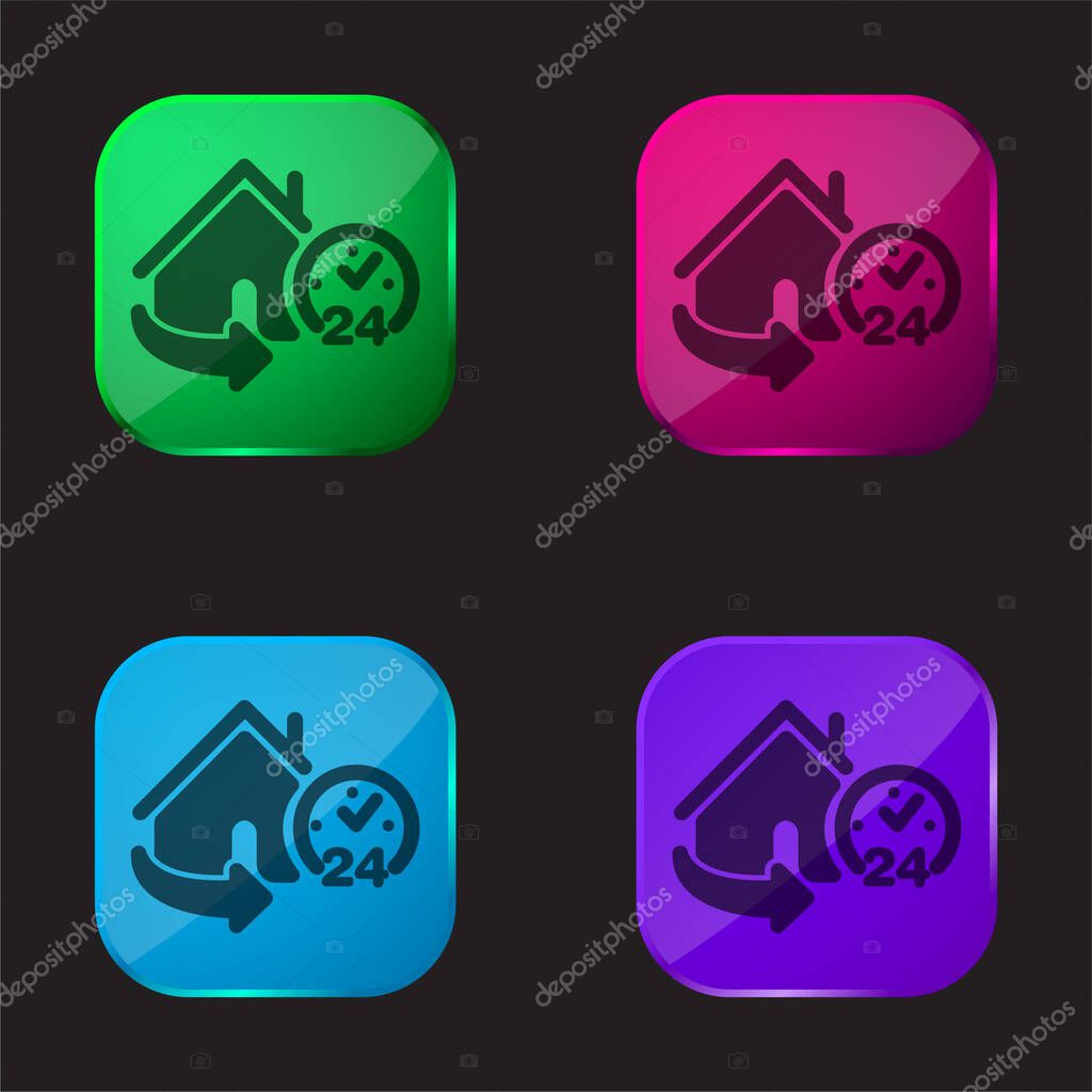 24 Hours Home Service four color glass button icon