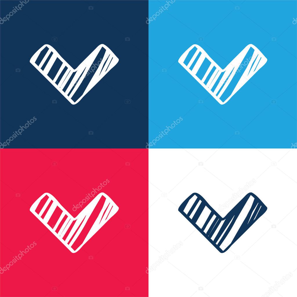 Angle Arrow Sketch Pointing Down blue and red four color minimal icon set