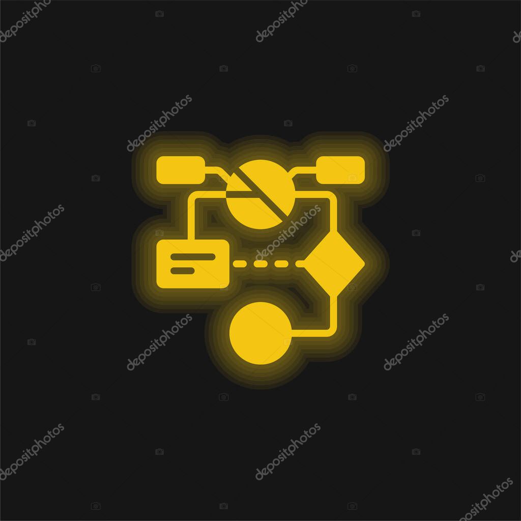 Algorithm yellow glowing neon icon