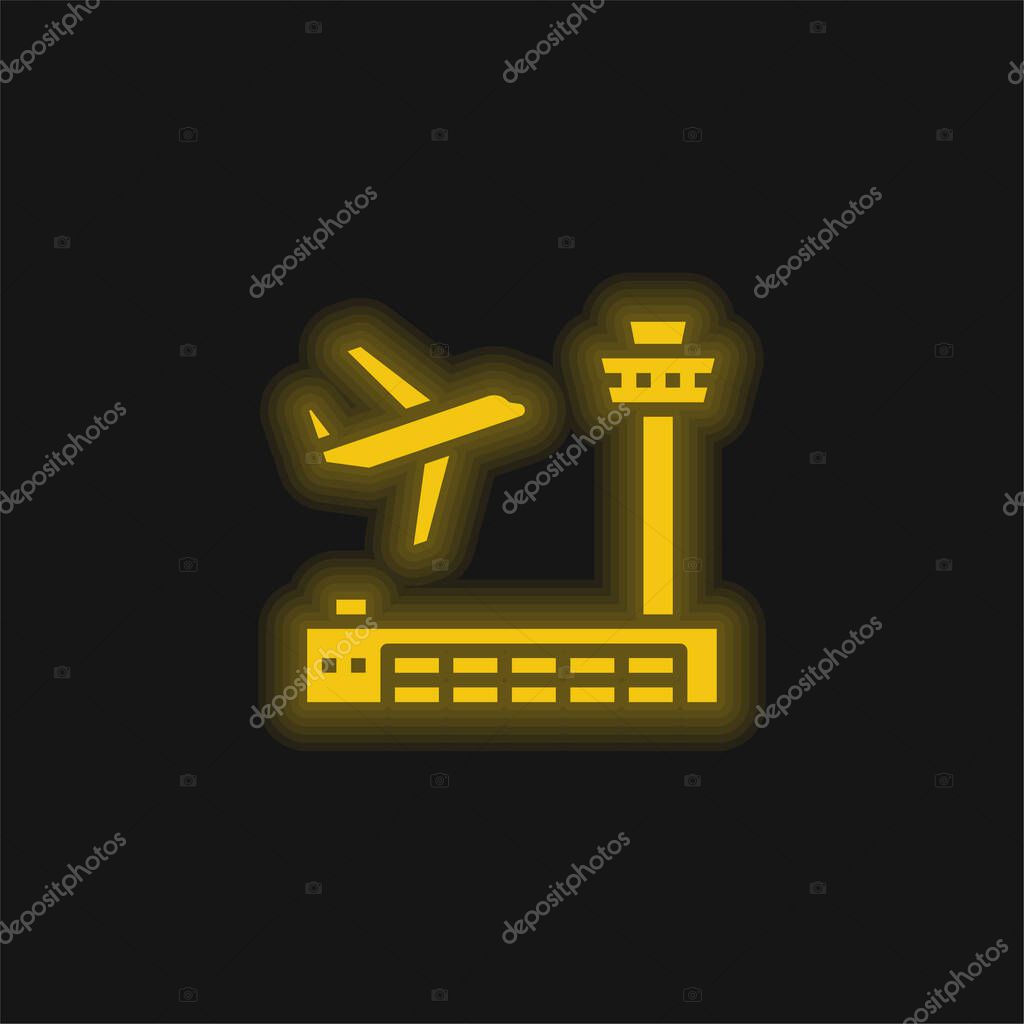 Airport yellow glowing neon icon