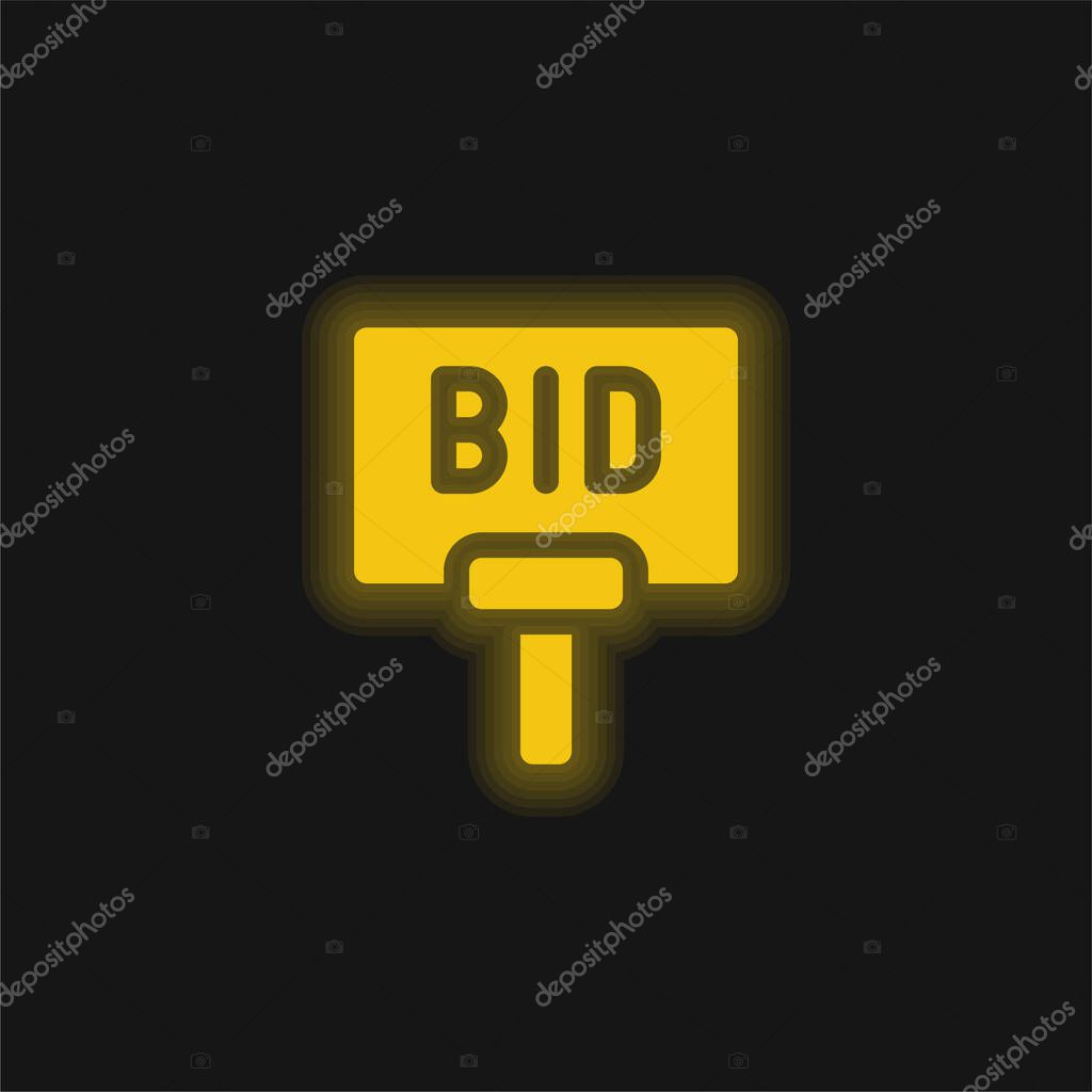 Bidding yellow glowing neon icon