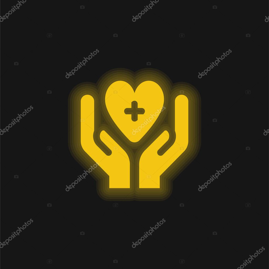 Blood Donation yellow glowing neon icon