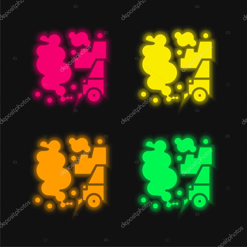 Air Pollution four color glowing neon vector icon