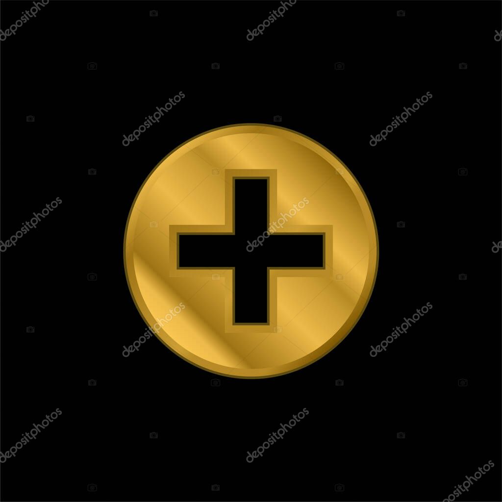 Add Interface Circular Symbol With Plus Sign gold plated metalic icon or logo vector