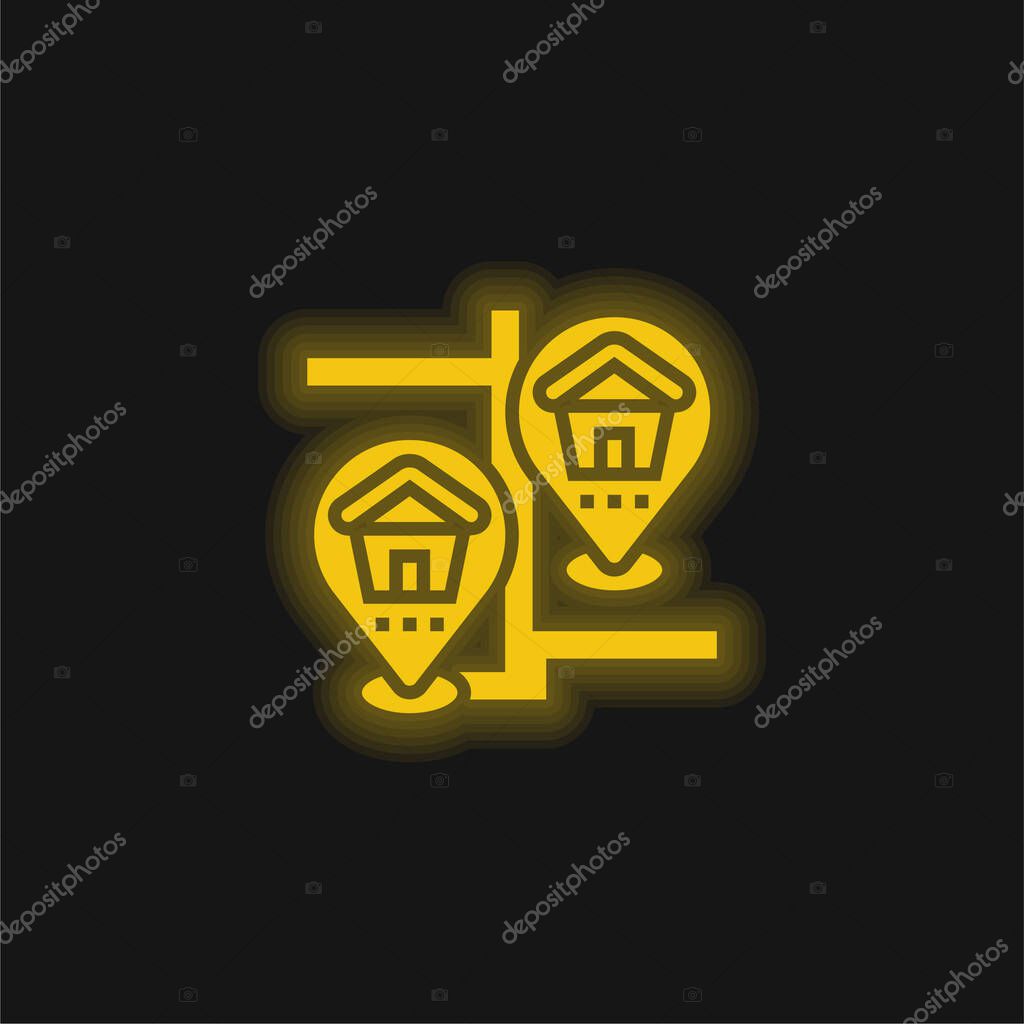 Bank yellow glowing neon icon