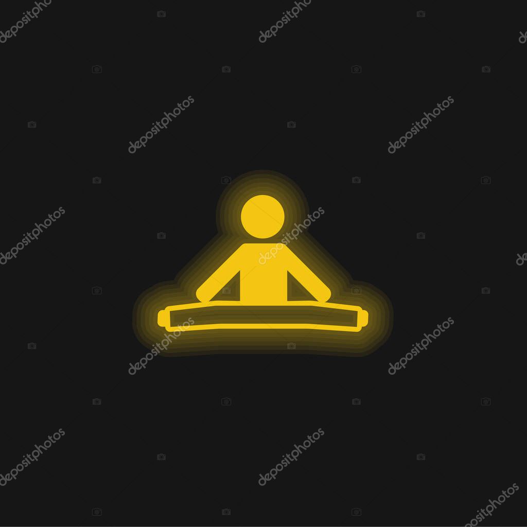 Boy Stretching Both Legs yellow glowing neon icon