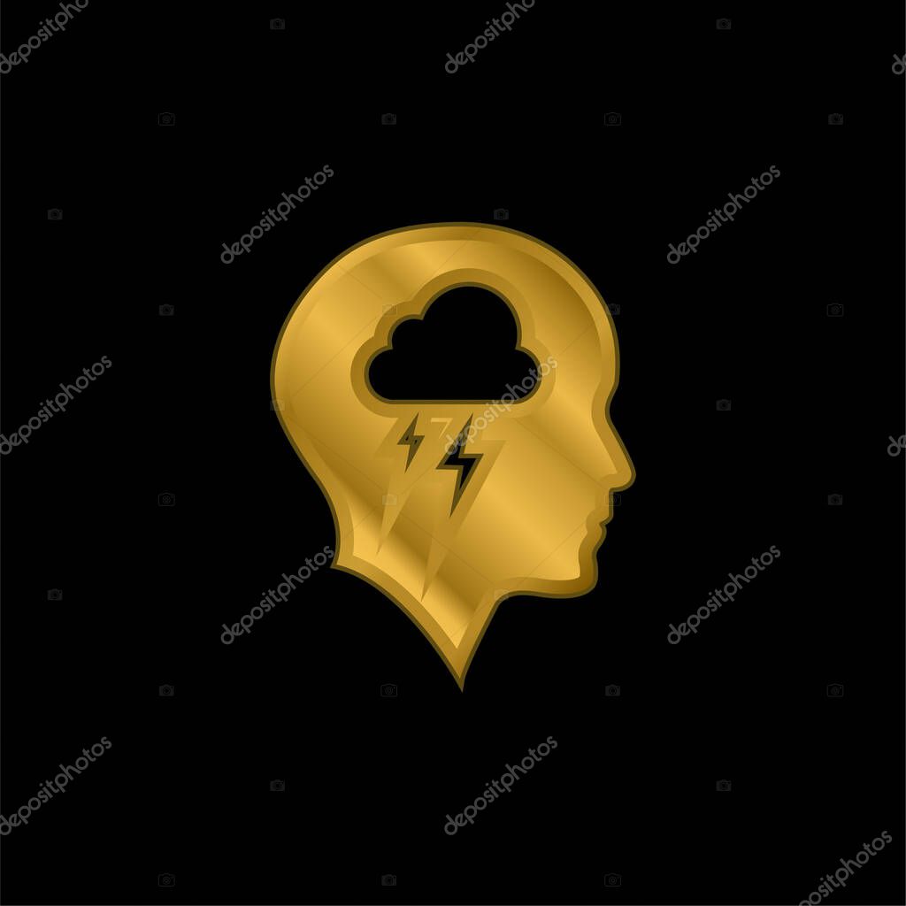 Bald Head With Cloud And Storm gold plated metalic icon or logo vector