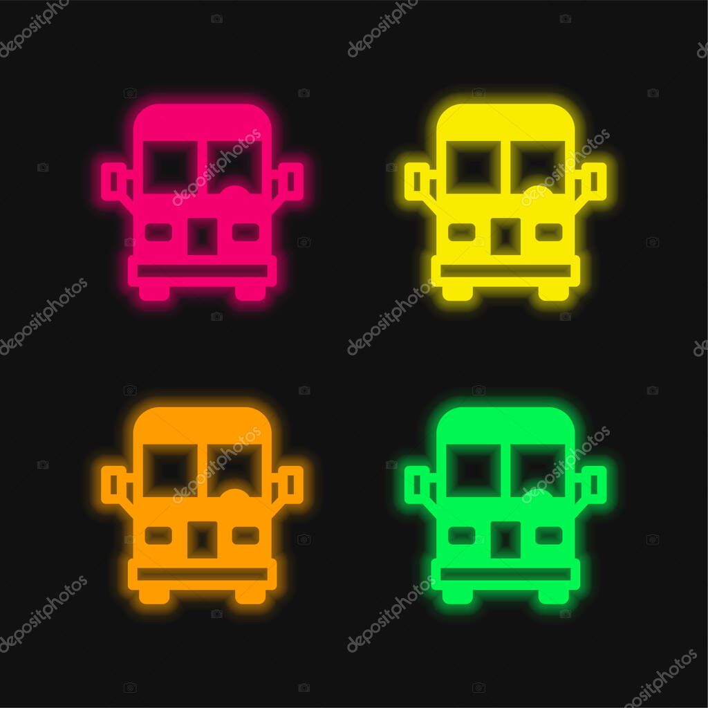 Airport Bus four color glowing neon vector icon