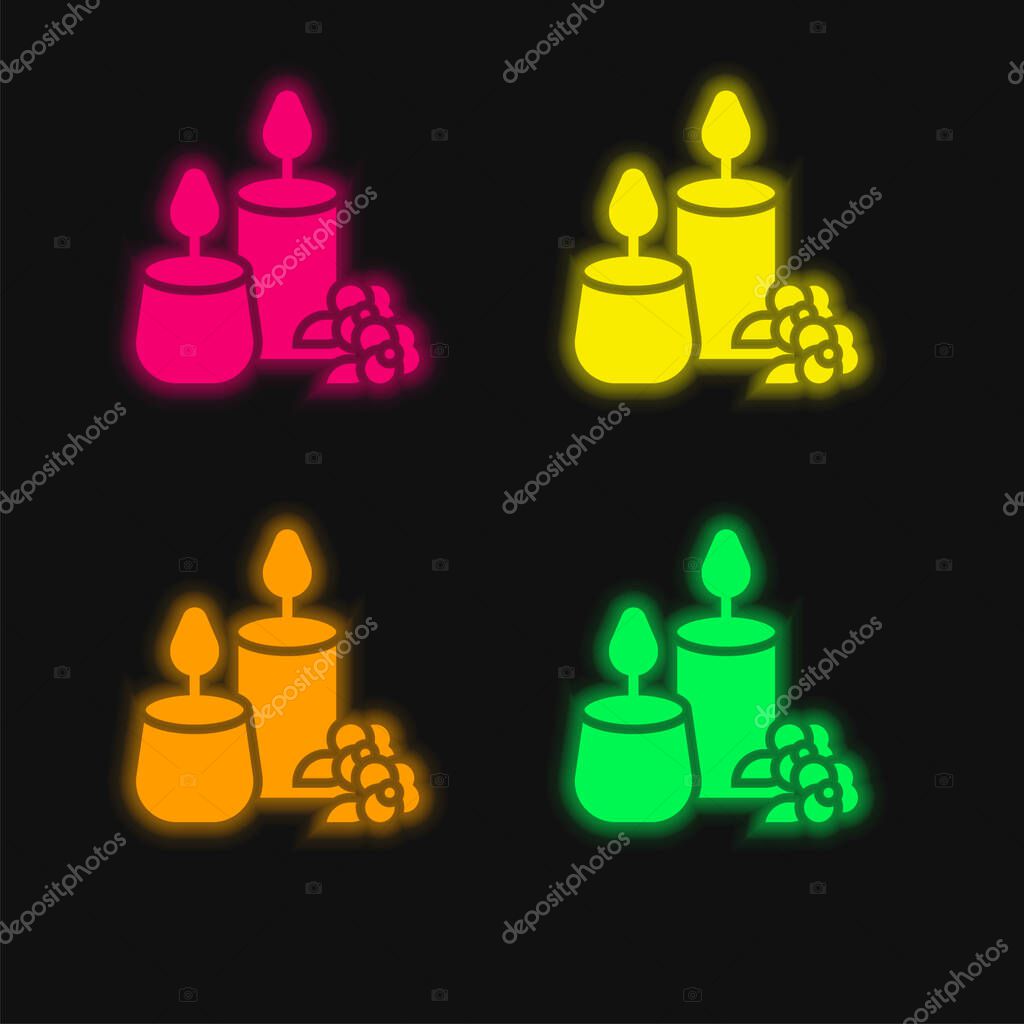 Aromatic Candle four color glowing neon vector icon