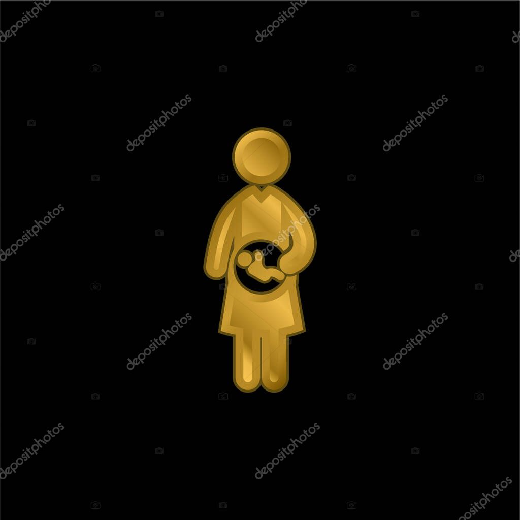 Baby In Mother Uterus gold plated metalic icon or logo vector