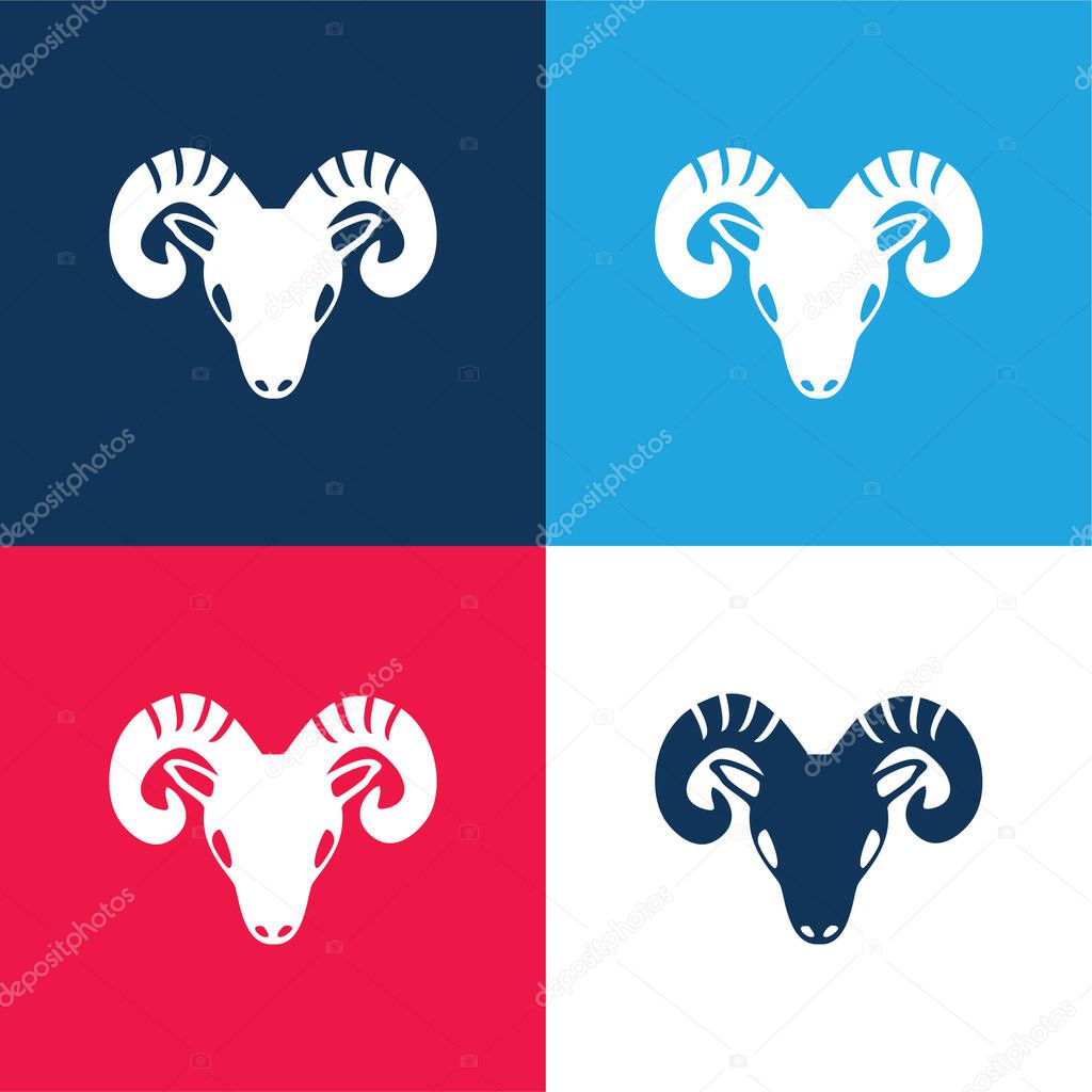 Aries Zodiac Symbol Of Frontal Goat Head blue and red four color minimal icon set