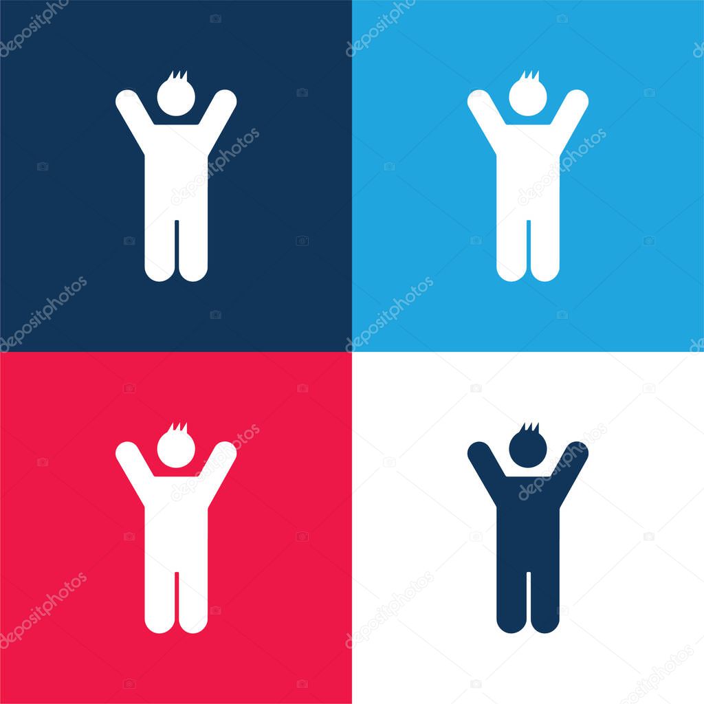 Boy With Rised Arms blue and red four color minimal icon set