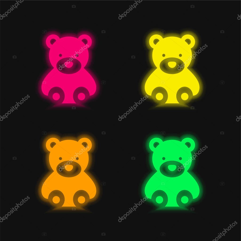 Bear four color glowing neon vector icon