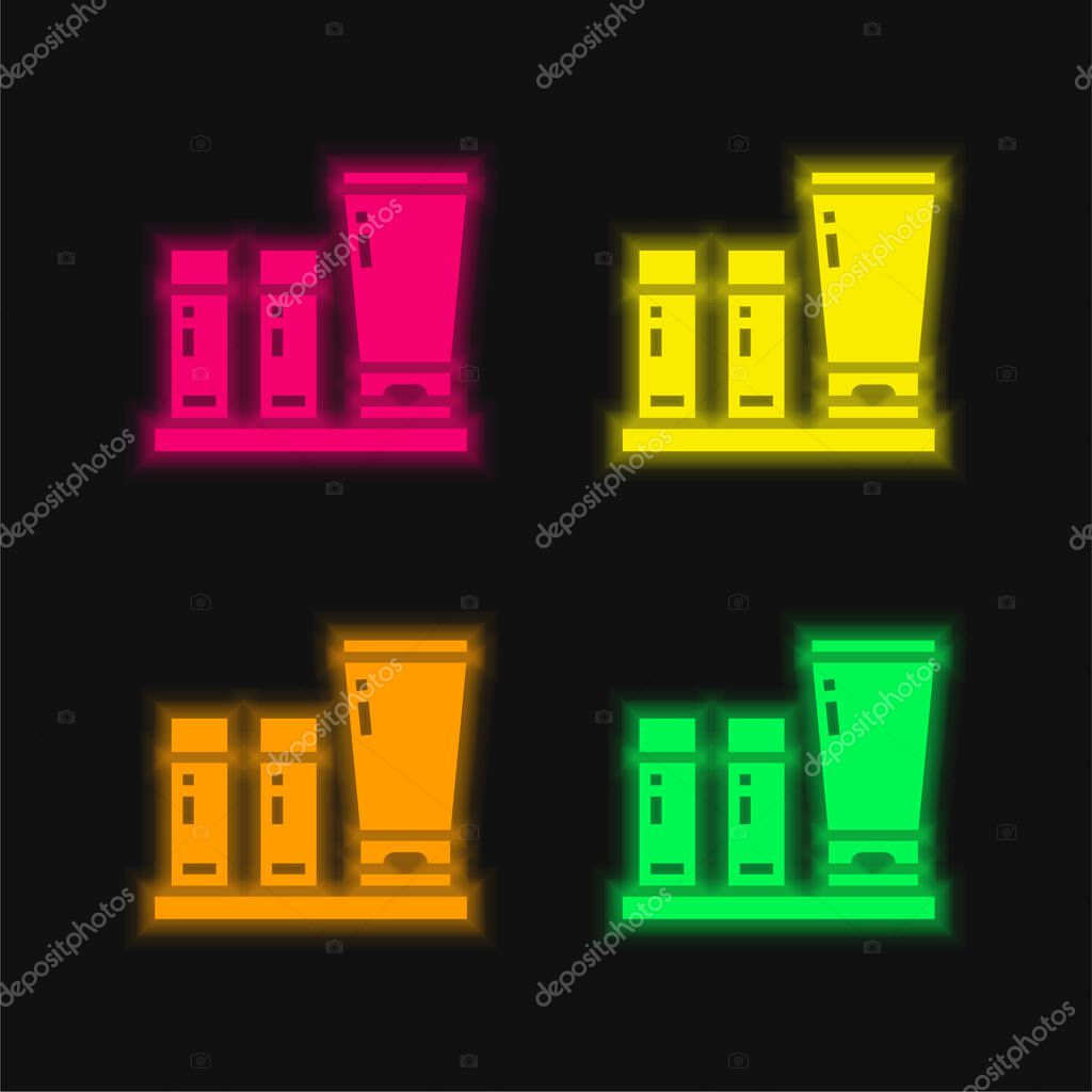 Amenities four color glowing neon vector icon