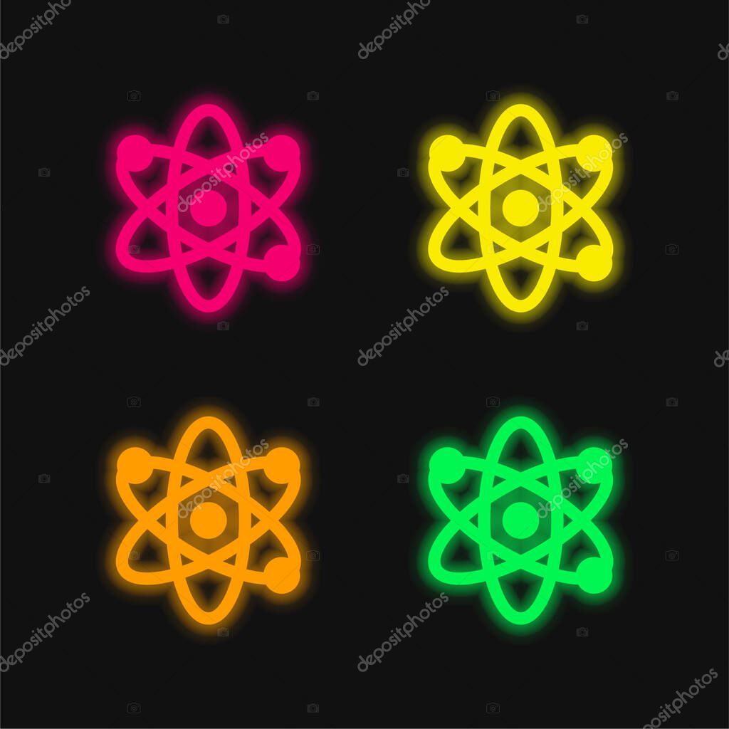 Atom four color glowing neon vector icon