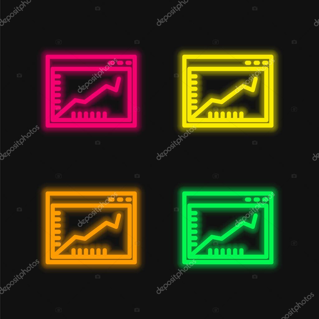 Ascendant Line Graphic On A Browser Window Inside A Circle four color glowing neon vector icon