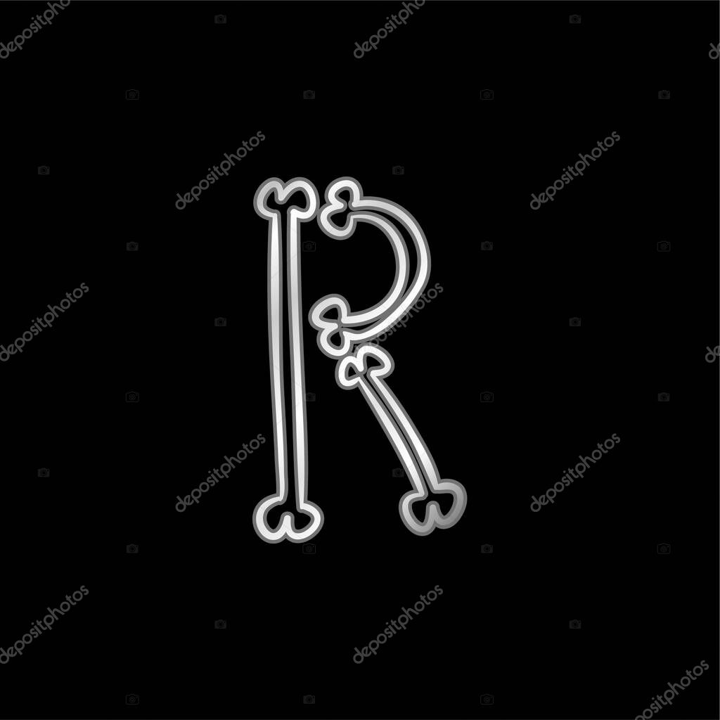 Bones Typography Outline Of Letter R silver plated metallic icon