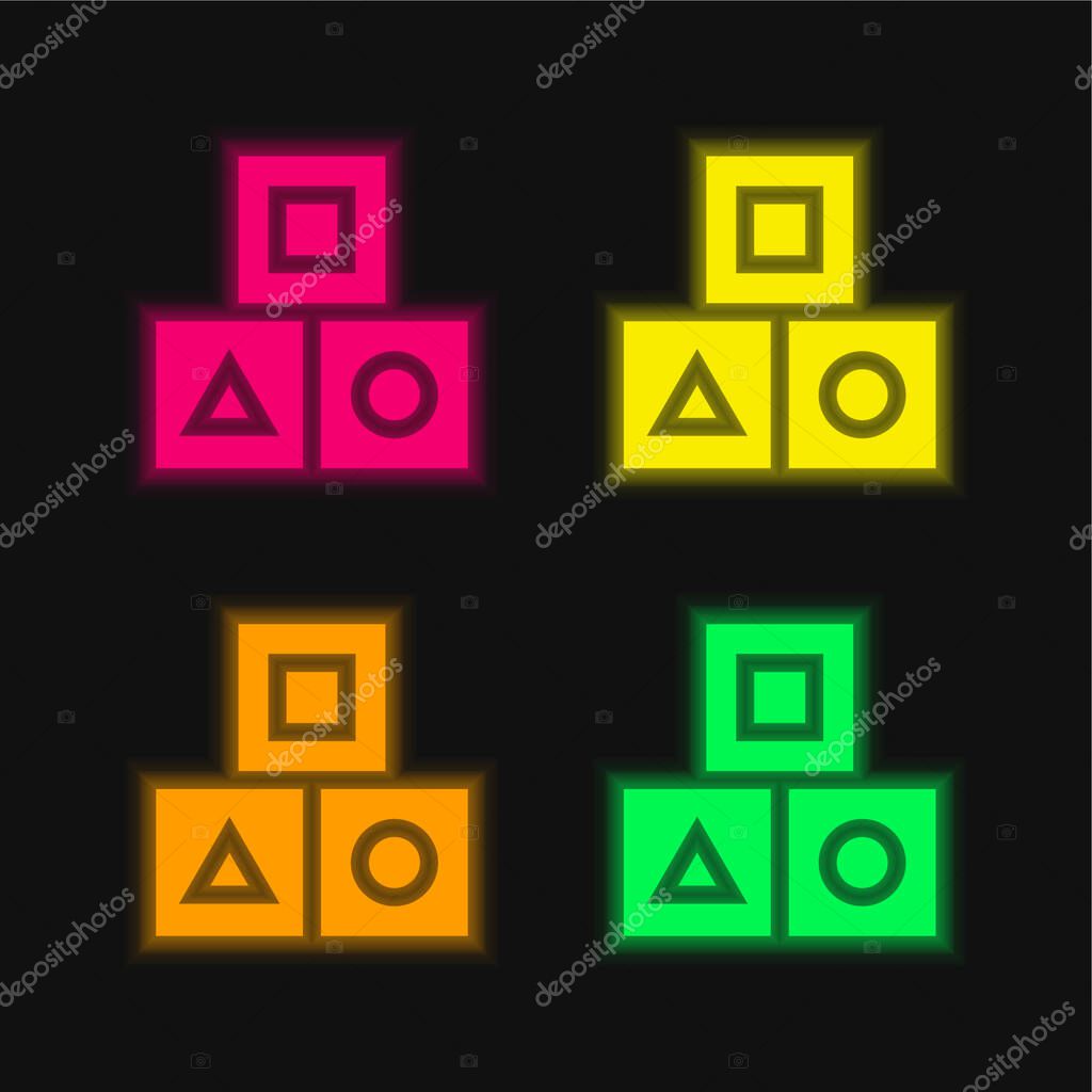 Block four color glowing neon vector icon