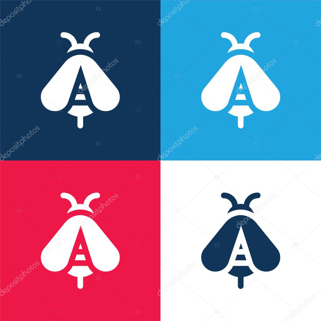 Bee blue and red four color minimal icon set