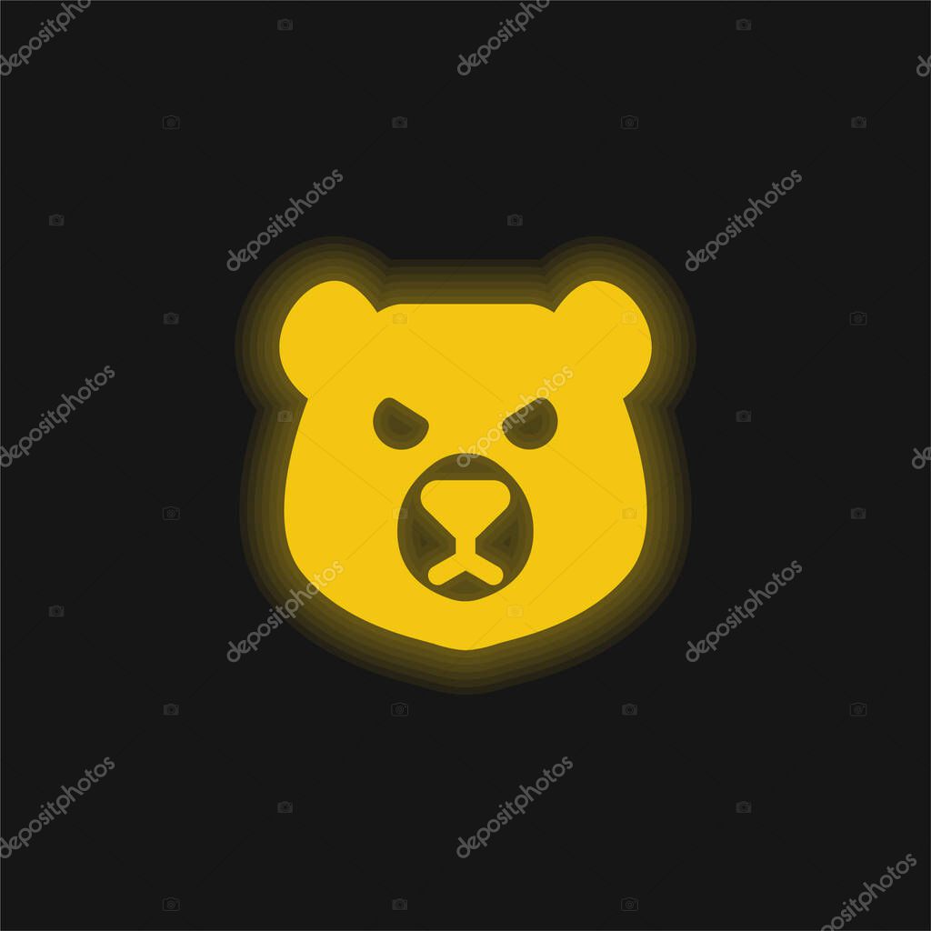 Bear Head yellow glowing neon icon