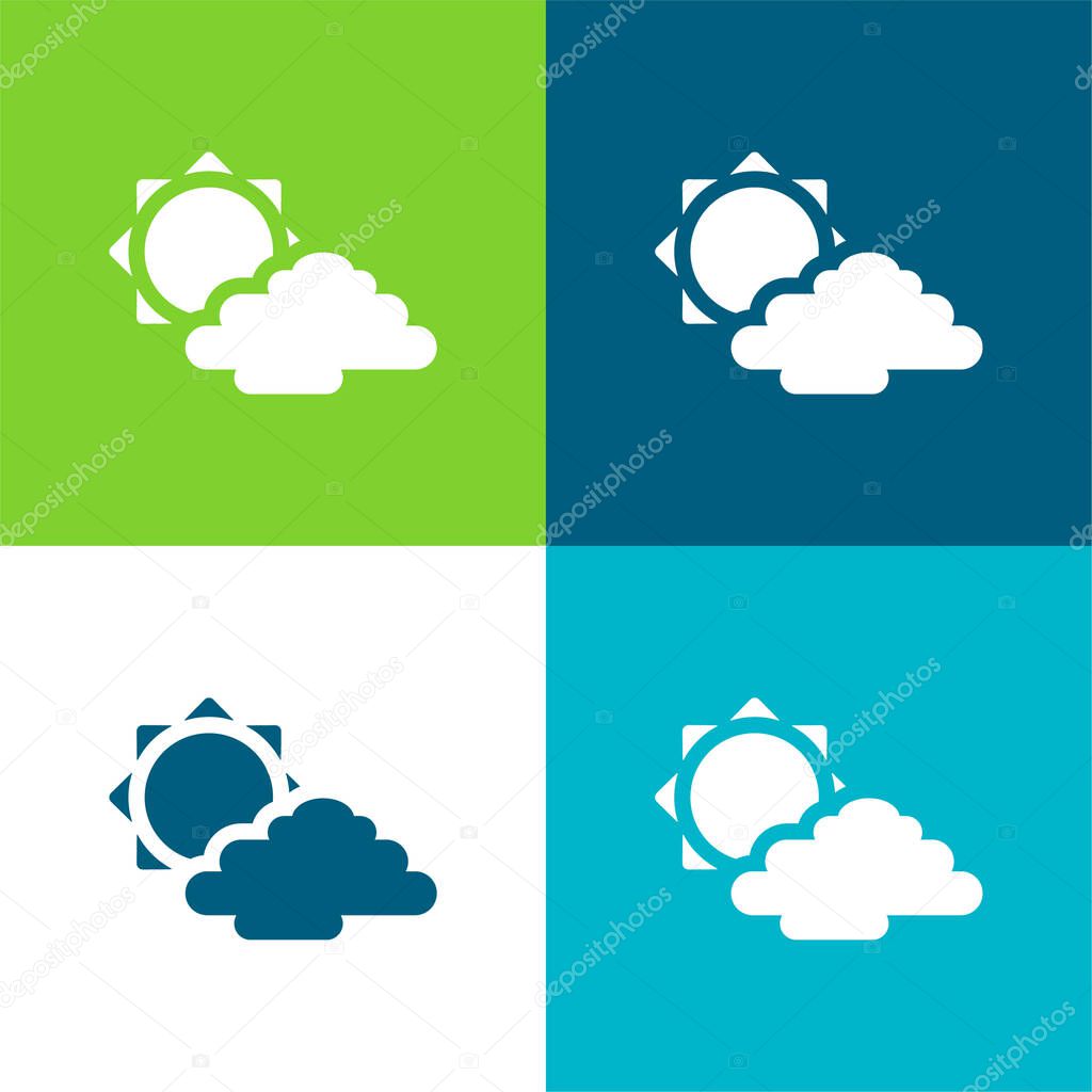 Big Sun And  Cloud Flat four color minimal icon set