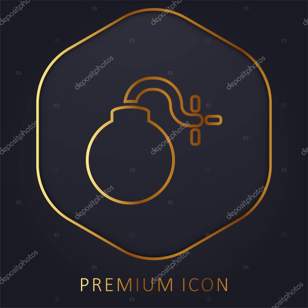 Bomb With Burning Fuse golden line premium logo or icon