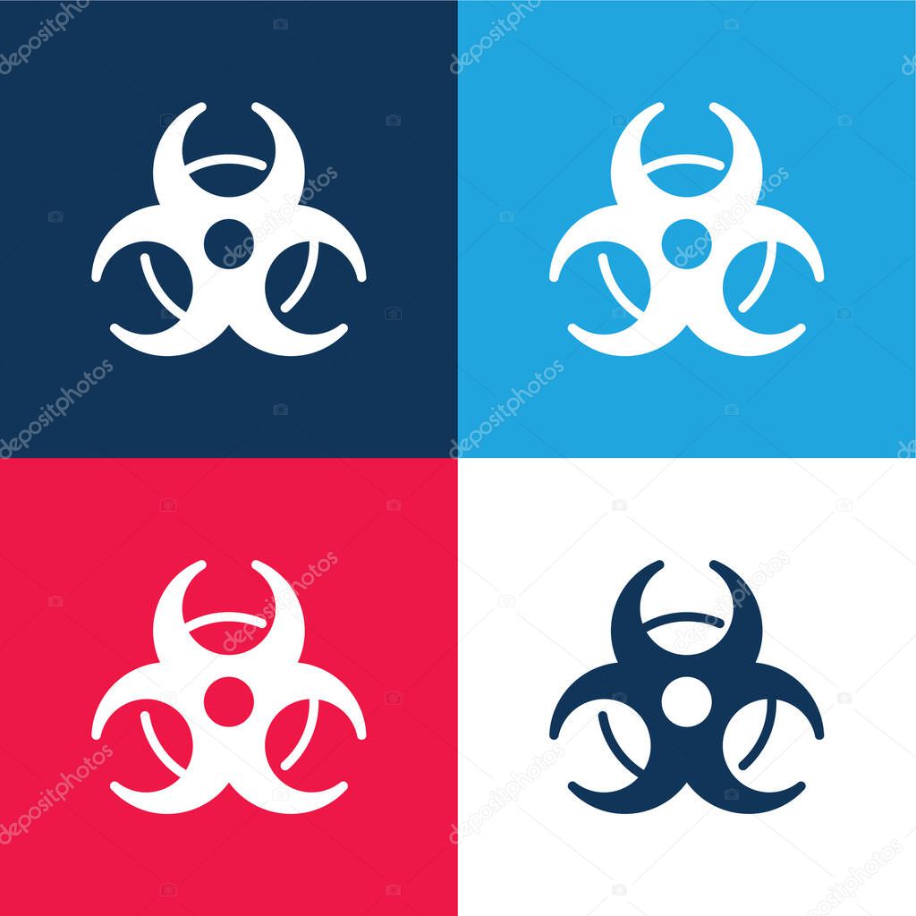Biohazard Sign blue and red four color minimal icon set