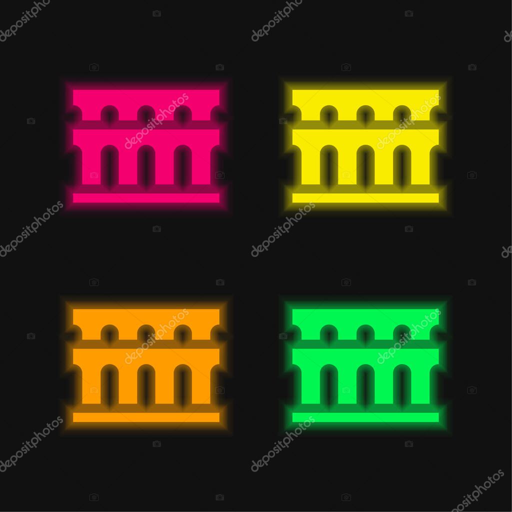 Aqueduct four color glowing neon vector icon
