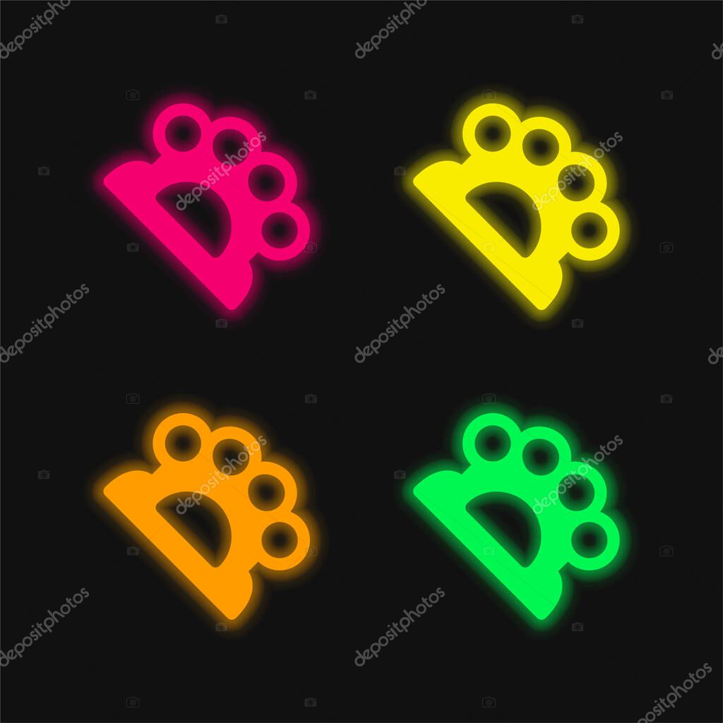 Brass Knuckles four color glowing neon vector icon