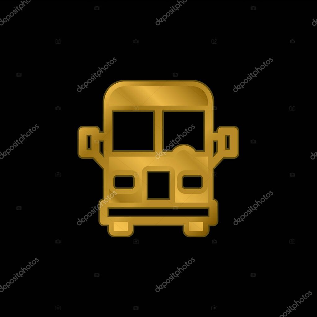 Airport Bus gold plated metalic icon or logo vector