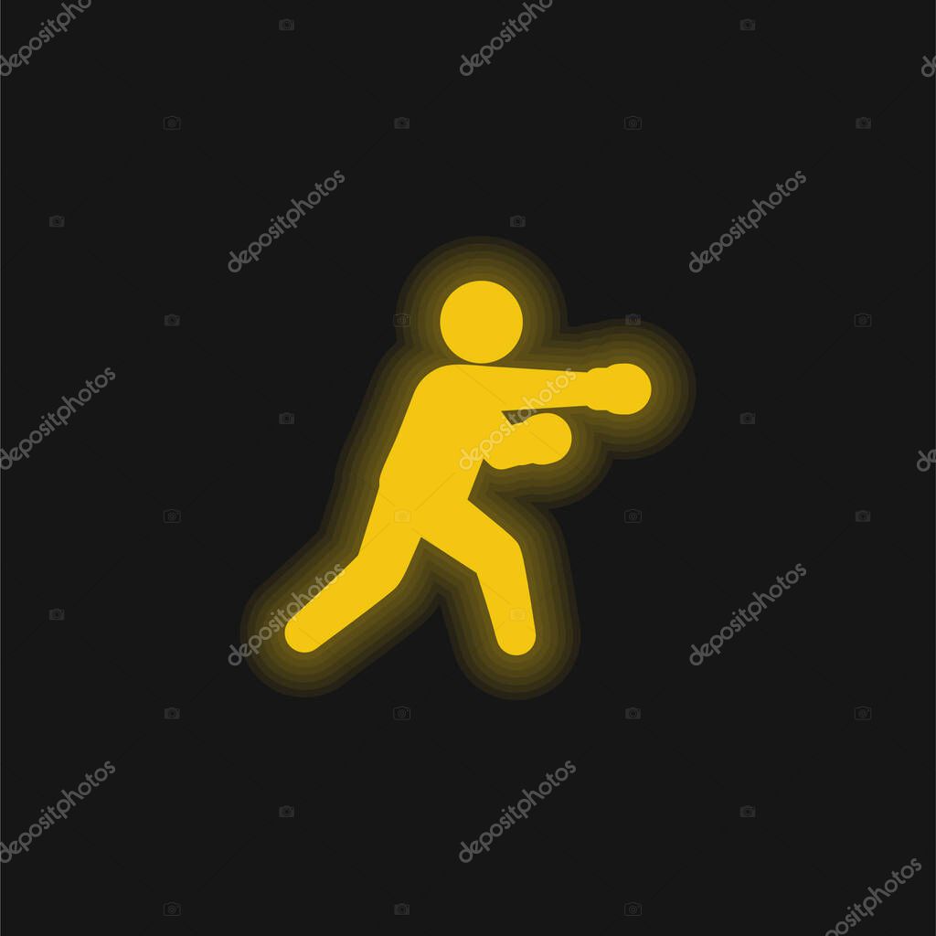 Boxing Fighter yellow glowing neon icon