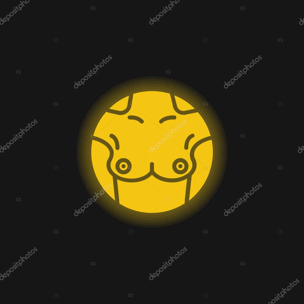 Breast yellow glowing neon icon