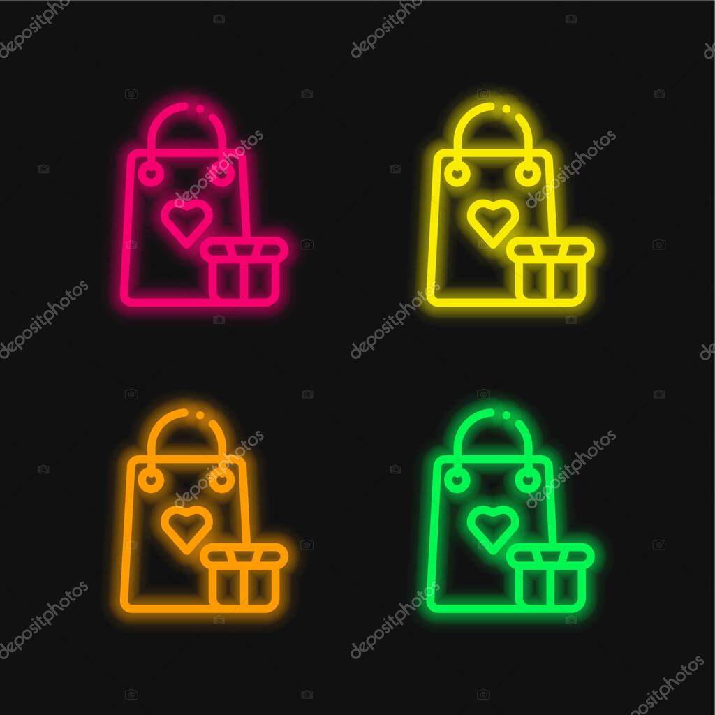 Bag four color glowing neon vector icon