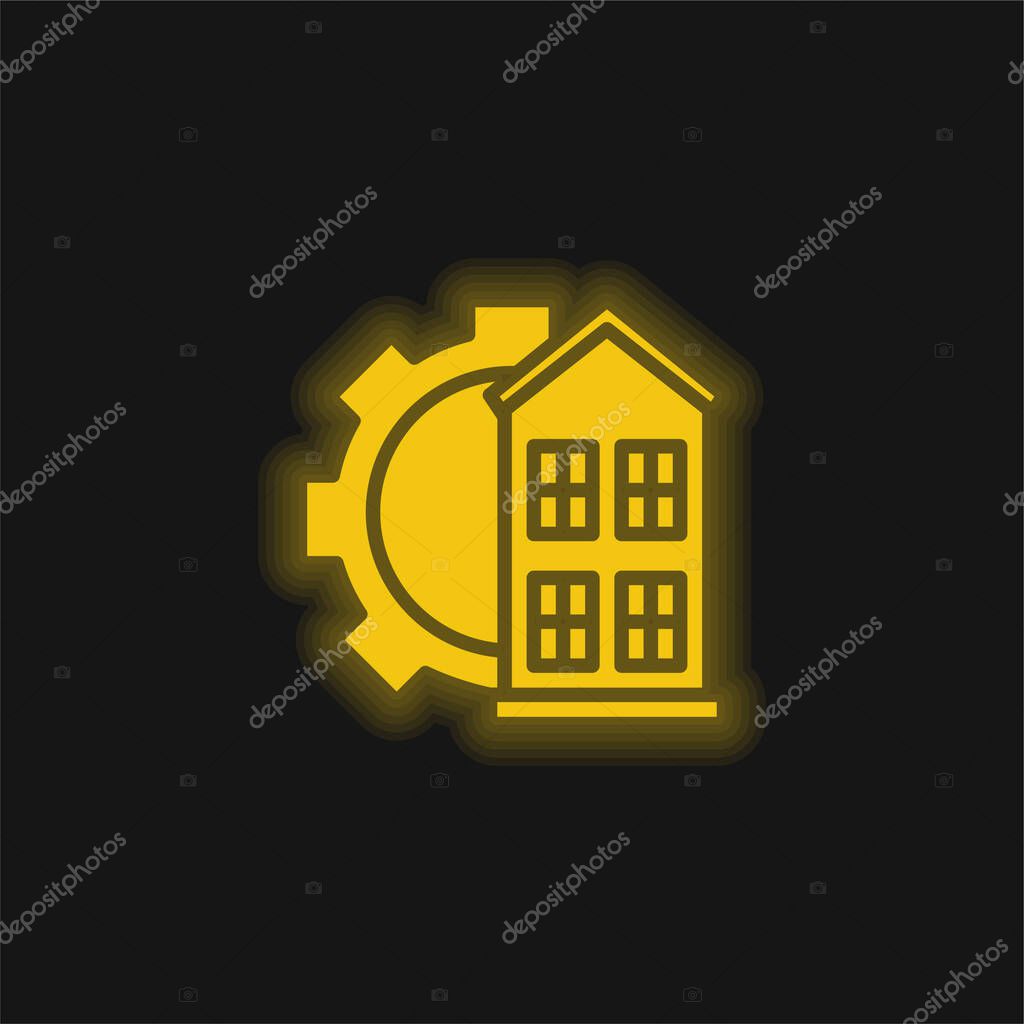 Architectonic yellow glowing neon icon