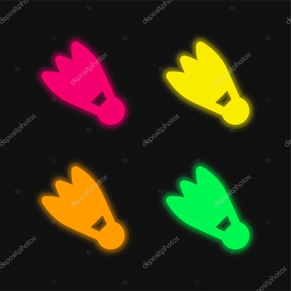 Badminton Cork four color glowing neon vector icon