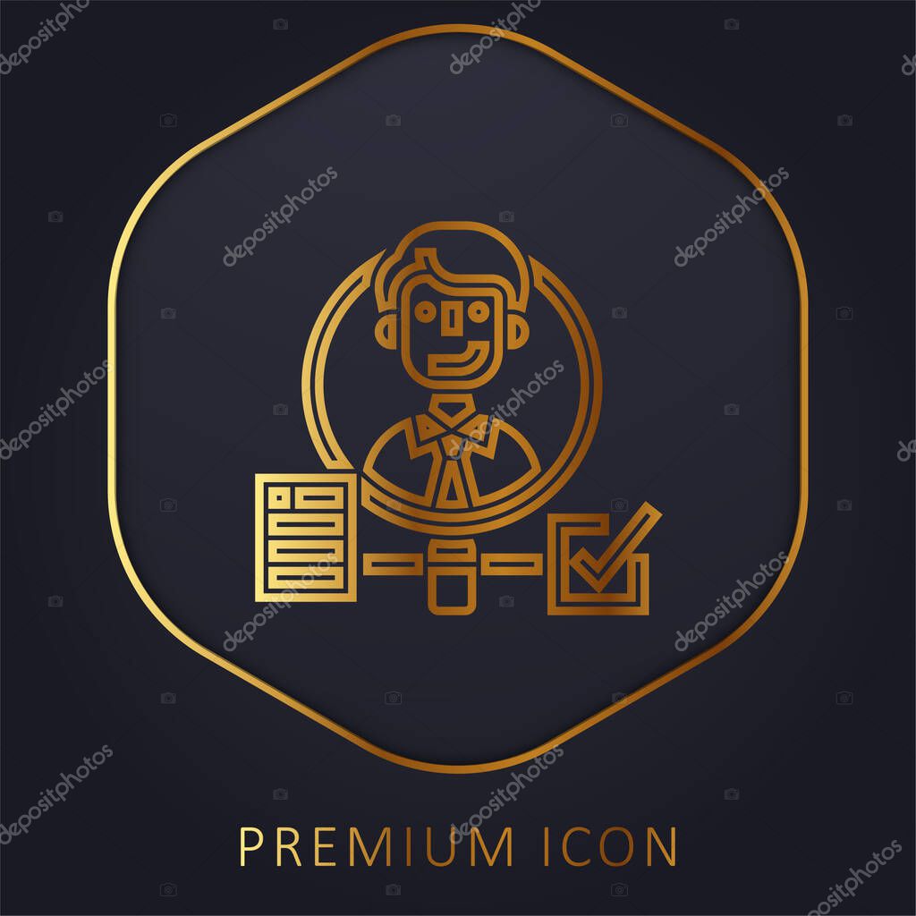 Background Check golden line premium logo or icon