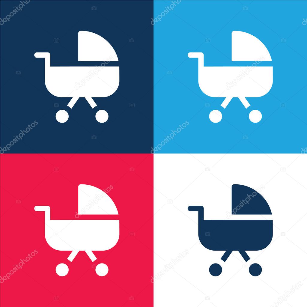 Baby Carriage blue and red four color minimal icon set