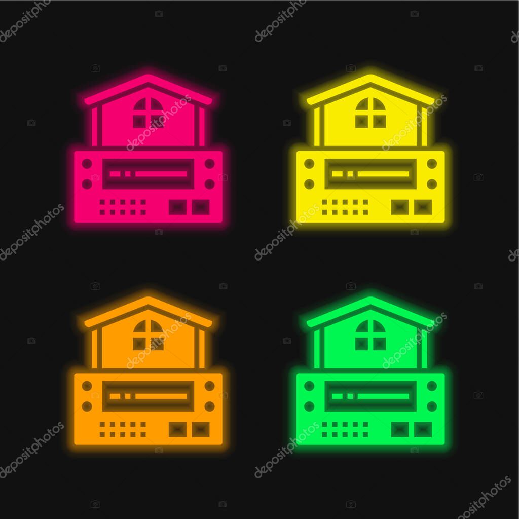 Alarm System four color glowing neon vector icon