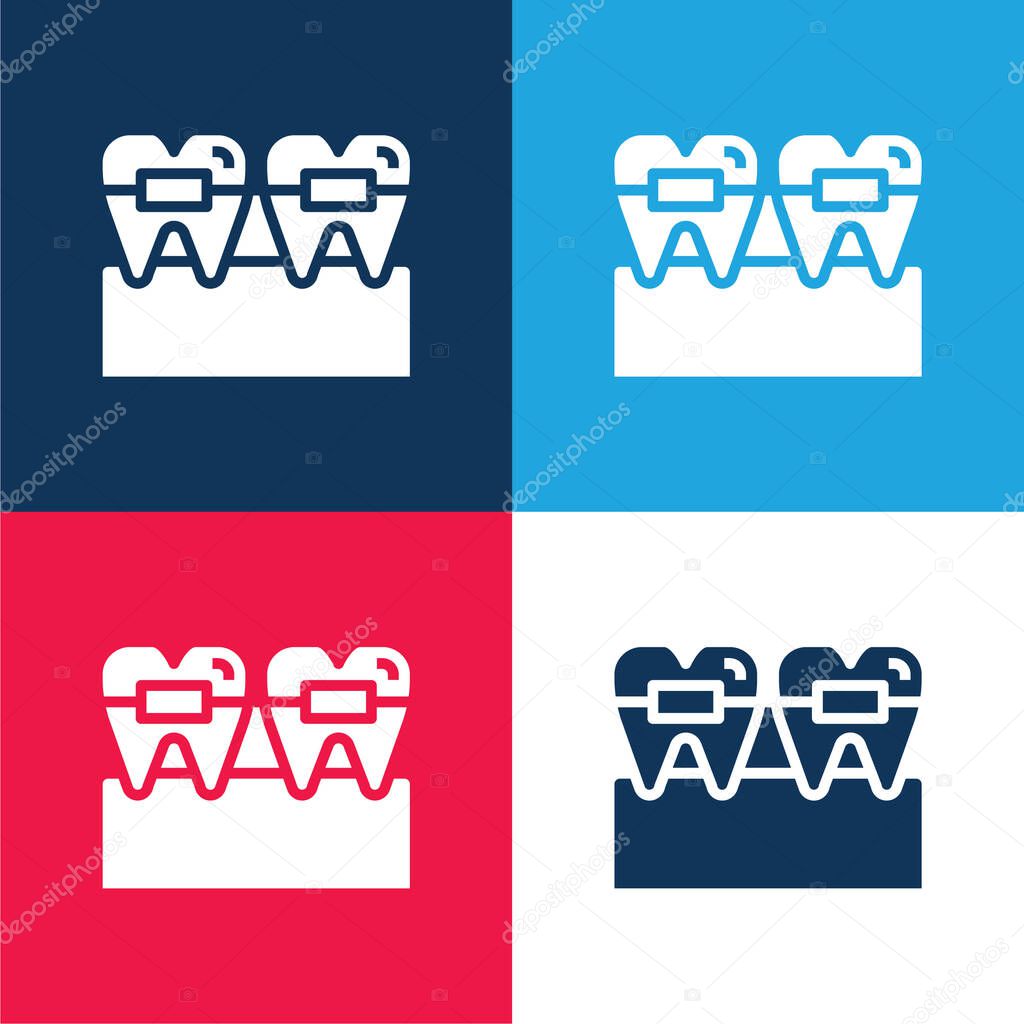 Braces blue and red four color minimal icon set