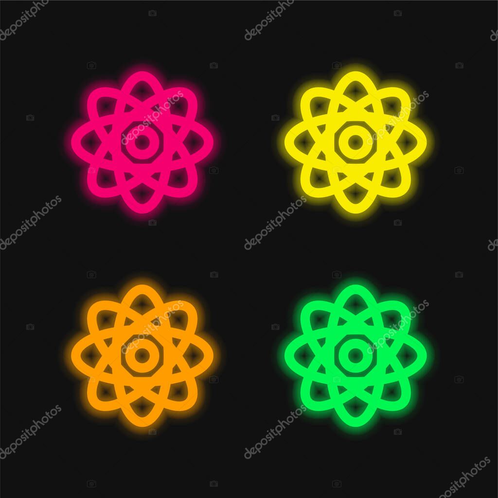 Atom four color glowing neon vector icon