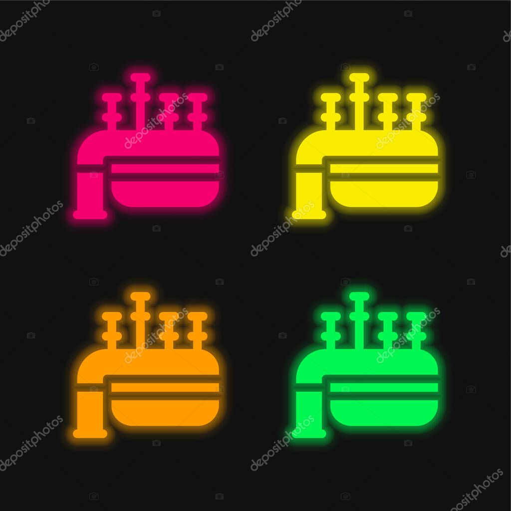 Bagpipe four color glowing neon vector icon