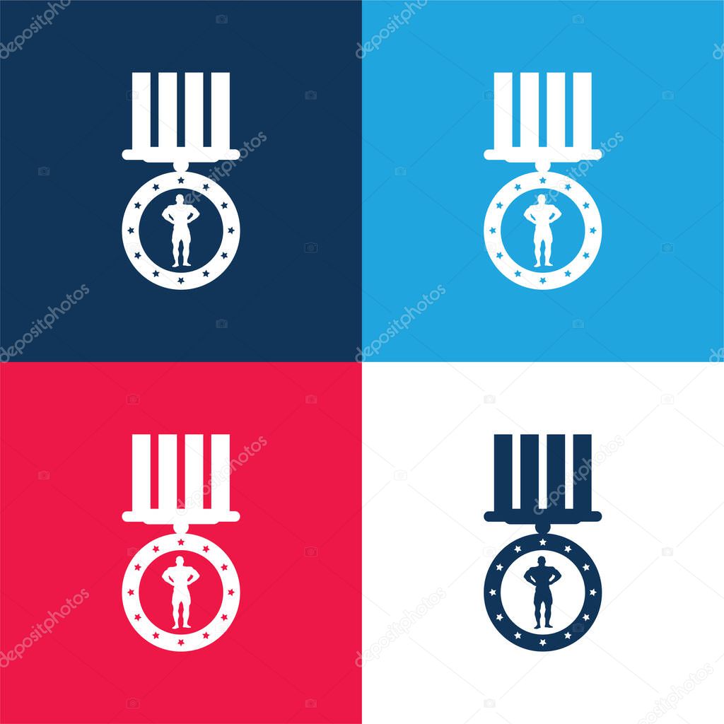 Bodybuilding Medal Variant blue and red four color minimal icon set