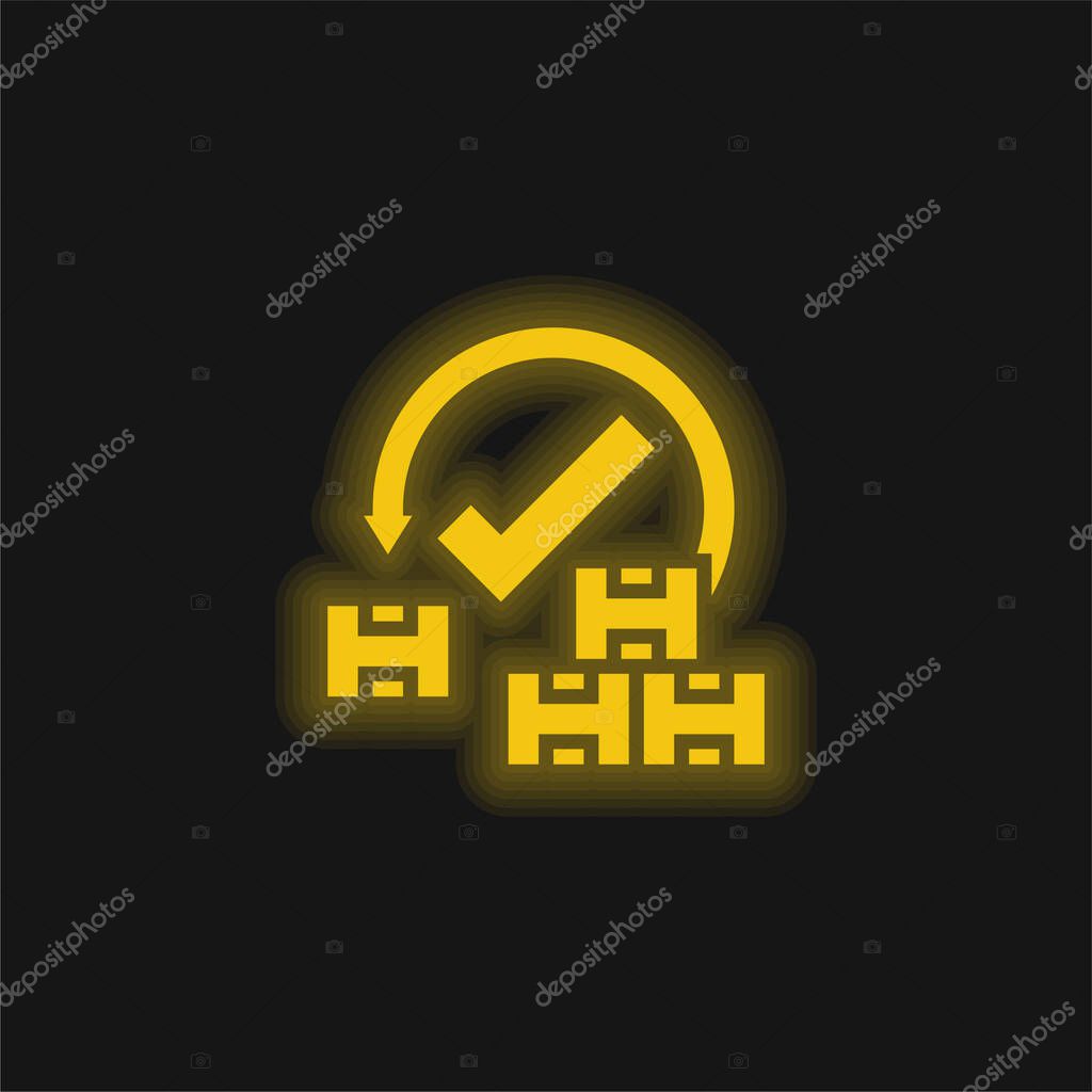 Acceptance yellow glowing neon icon