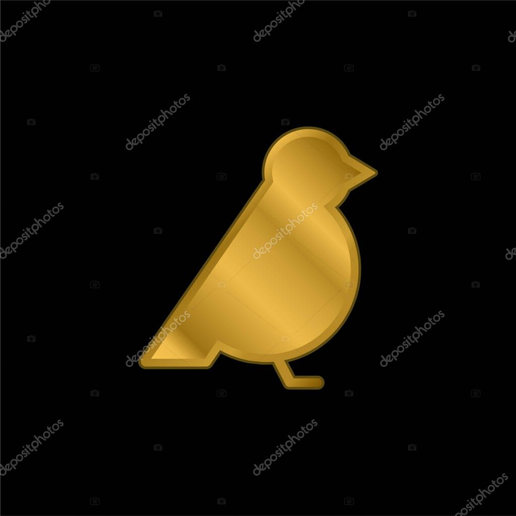 Bird Facing Right gold plated metalic icon or logo vector