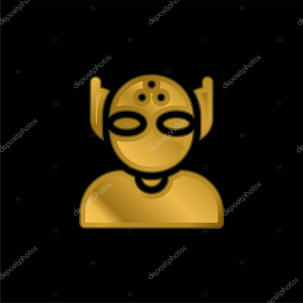 Alien gold plated metalic icon or logo vector