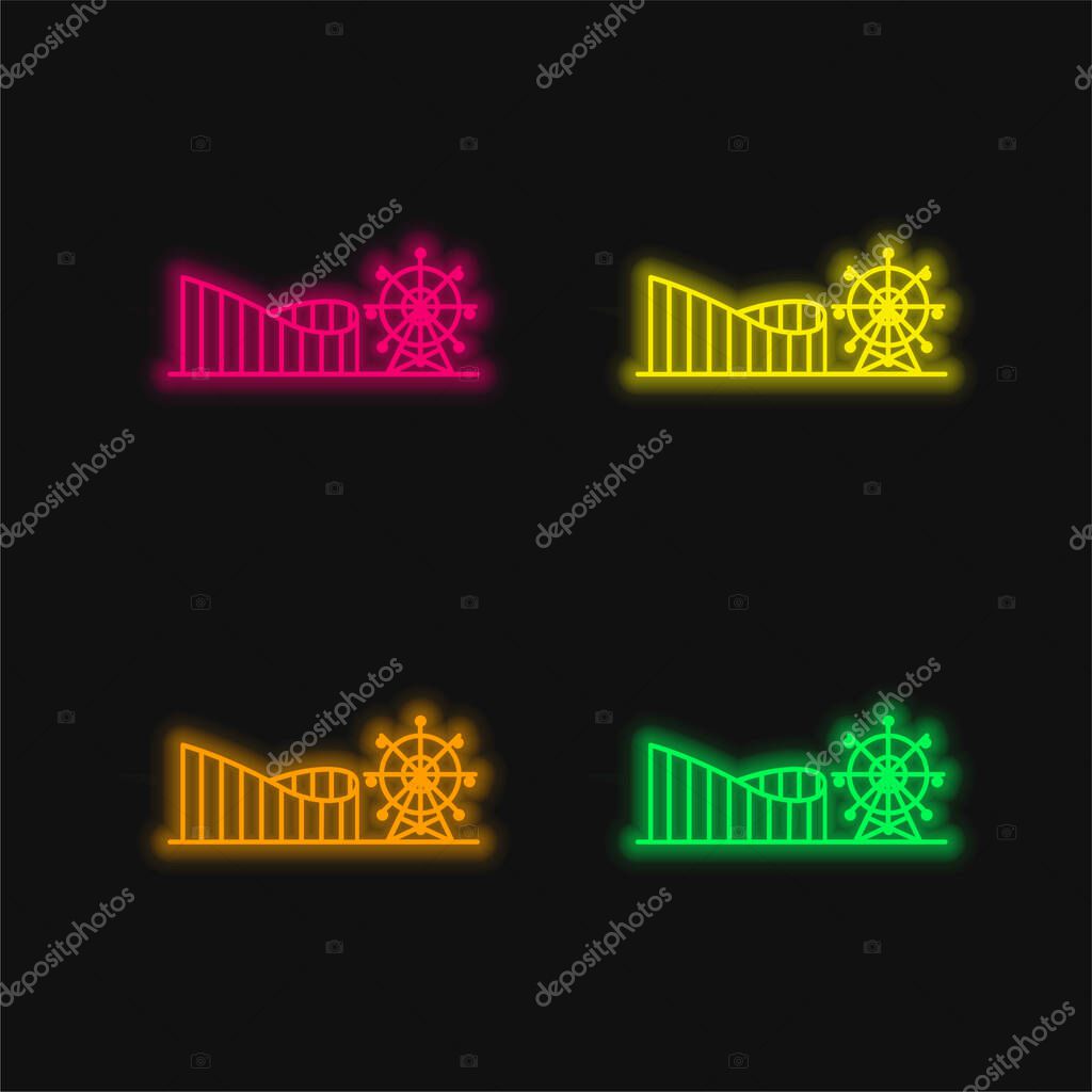 Amusement Park four color glowing neon vector icon