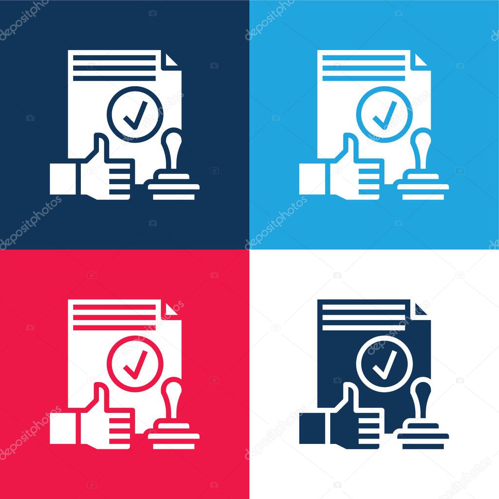 Approval blue and red four color minimal icon set